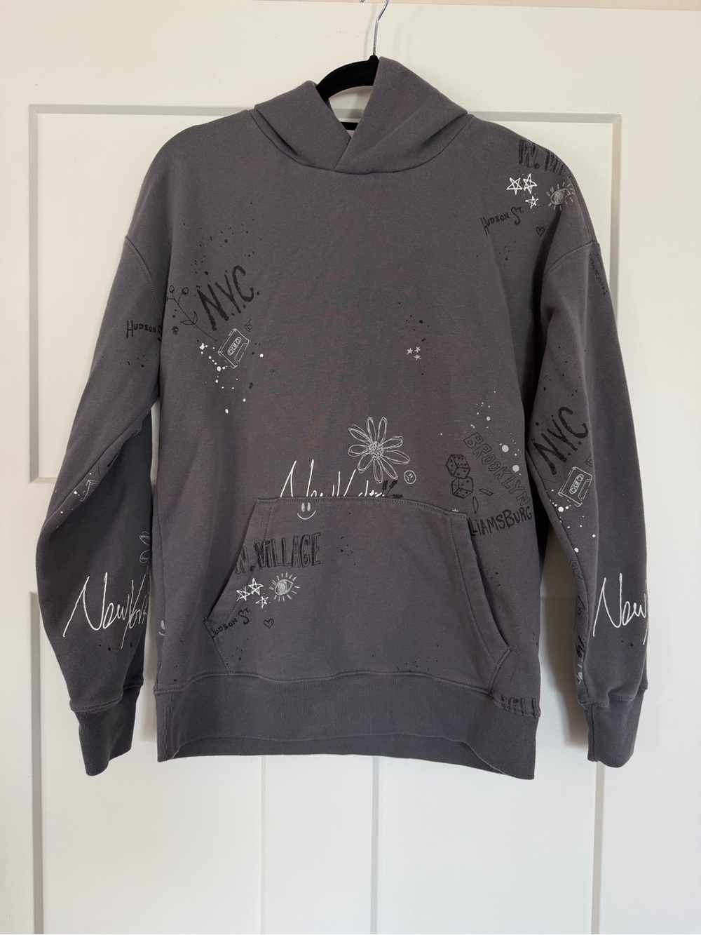Abercrombie & Fitch Relaxed Fleece Graphic Hoodie Charcoal Gray